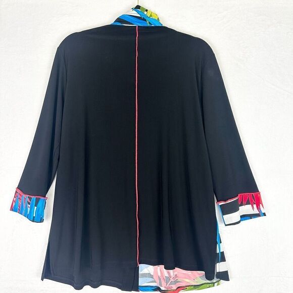 Ali Miles Wire Collar Slinky Button Front Shirt Size Large Tropical 3/4 Sleeve - Picture 2 of 7